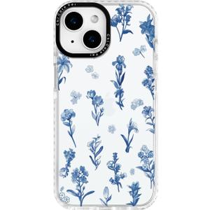 for iPhone 14 Plus Case, Elegant Blue Floral Scatter Pattern with Lilies & Tulips, Military-Grade Drop Protection, Serene TPU Protective Cover with Camera Protection for Women Girls