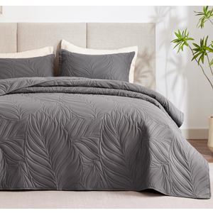 EXQ Home Quilt Set Full Queen Size Grey 3 Piece,Lightweight Soft Coverlet Modern Style Leaf Pattern Bedspread Set(1 Quilt,2 Pillow Shams)