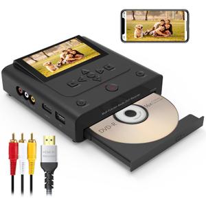 VHS to DVD Recorder, VCR to DVD Recorder-Convert Photos and Videos Between VHS,VCR,Memory Card，DVD and USB. Phone can use a Free app to Burn Videos and Photos, Also has TV Recording Function(Black）
