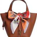 Genuine Leather Bucket Bag with a Scarf for Women Handbag tote bag with metal clasp, market tote bag