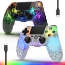 2 Pack Wireless Controller for PS4, LED Backlit Controllers for PS4/Pro/Slim, 1000mAh Battery, Double Shock 6-Axis Motion Sensor, Adjustable RGB Backlight, White+Black