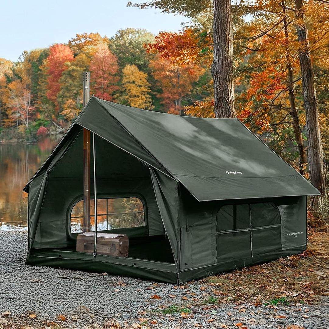 KingCamp Camping Tent with Floor 6-8 Person, Canvas Hot Tent with Stove Jack, Waterproof & Windproof Cabin Tent for Family Camping & Outdoor Parties