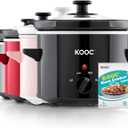 KOOC Small Slow Cooker, 2-Quart, Free Liners Included for Easy Clean-up, Upgraded Ceramic Pot, Adjustable Temp, Nutrient Loss Reduction, Stainless Steel, Black, Round