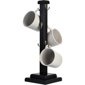 EMASON Rustic Coffee Mug Tree Stand, Solid Wood Holder for 6 Mugs, Space-Saving Kitchen Organizer, Stylish and Sturdy Cup Display Rack, Black