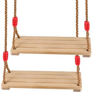 SEUNMUK 2 PCS 15.7 x 6.3 Inch Wooden Swing, Hanging Wood Tree Swings, (Adjustable 48 to 83 Inches) Wooden Swing for Garden, Backyard, Indoor or Outdoor, Birch Wood Durable, 220lb