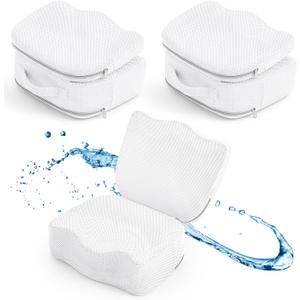Yerliker 2 Pcs Foldable Hot Tub Booster Seat, Inflatable Adjustable 2 Heights Extra Thick Hot Tub Pillow Bath Seat with Back Support Cushions, Washable for Spa Bathtub Indoor Outdoor (White)