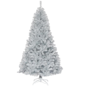 7.5 ft. Hinged Unlit Artificial Silver Tinsel Christmas Tree Holiday with 1258 Tips
