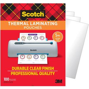 Scotch Thermal Laminating Pouches, 100 Count, Clear, 5 mil, Laminate Business Cards, Small Banners, Essays, Office or School Supplies, Fits Letter Size 8.9x11.4 in Paper