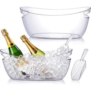 OBTANIM 2 Pack Clear Acrylic Ice Buckets Large Champagne Drink Cooler Storage Ice Tub with Scoops for Beer Cocktails Wine Beverage Home Parties Bar Cooling Supplies
