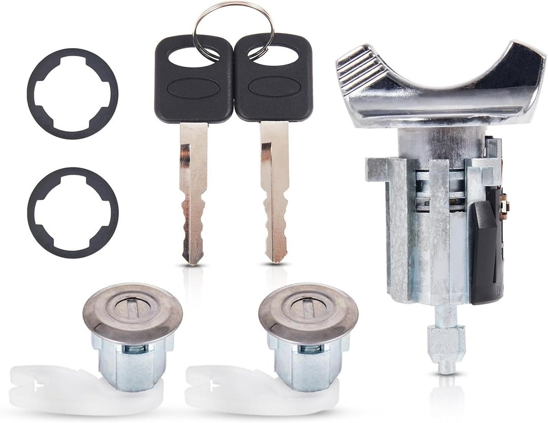AUTOBABA Ignition Switch Lock Cylinder & 2 Pcs Door Lock Cylinder with Keys Compatible with 1992-1995 Ford Bronco F150 F250 F350 E150 E250 E350 Ranger Replaces# C-42-150 DP-42-122 F3UZ1522050D
