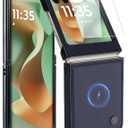 Genuine Leather Folio Magnetic Case for Motorola Razr 2025 Ultra [Compatible with MagSafe],Built-in Screen Protector and Thin Slim Protective Case Cover Blue