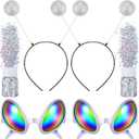 6 Pcs Halloween Alien Headbands Costume Martian Antenna Headbands Alien Rainbow Lens Sunglasses Sparkly Silver Glitters Cosplay Costume Accessory
