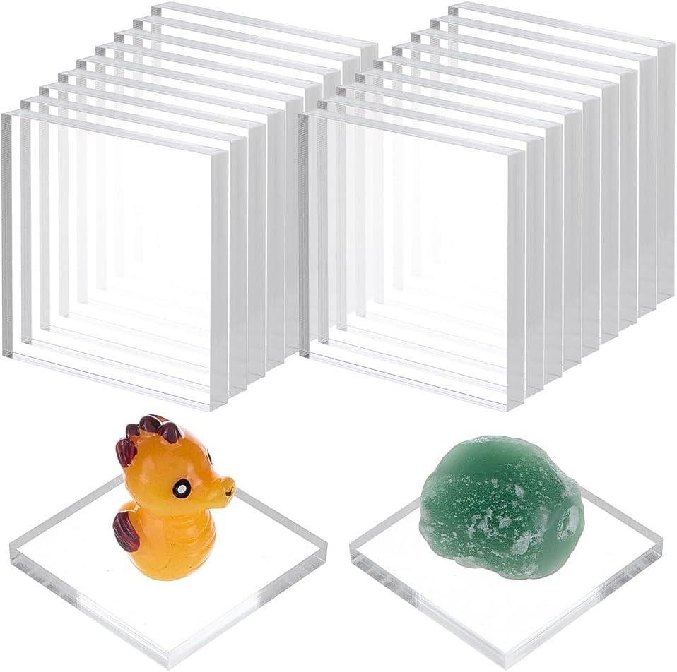 FINGERINSPIRE 20PCS Square Acrylic Display Bases 1.57 Inch Clear Acrylic Display Pedestals Transparent Miniature Block Stands for Collectibles Figures Models Jewelry Art Pieces Retail Product Showcase