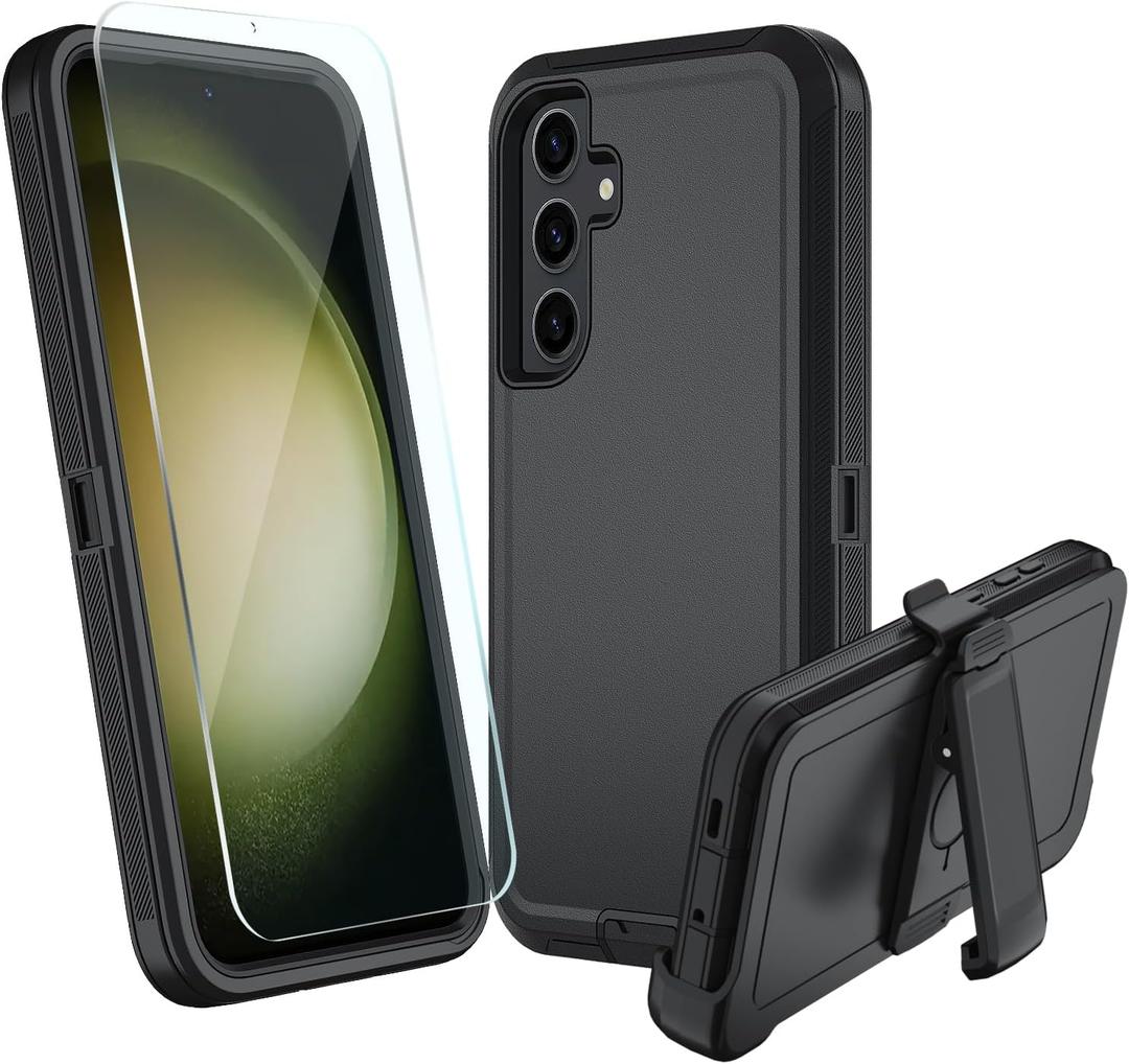 for Samsung Galaxy A36 Case, A36 5G Heavy Duty case,[Glass Screen Protector] [Military Grade Protective ] [Shockproof] [Dropproof] [Dust-Proof] (with Belt Clip, Black)