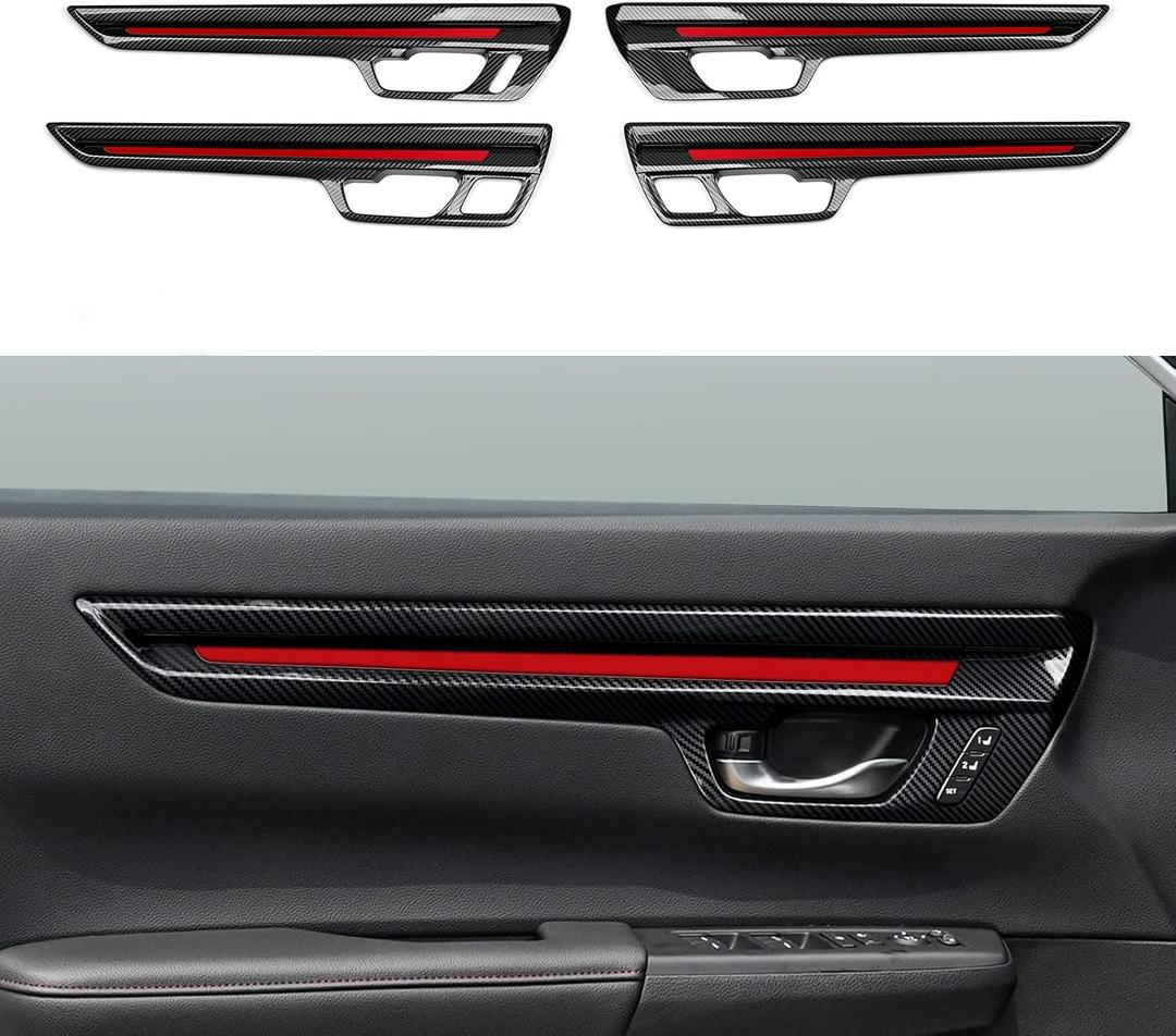 Car Inner Door Bowl Handle Decals for 2023 2024 2025 Honda CR-V Accessories CRV ABS Carbon Fiber Interior Stickers, Black Red
