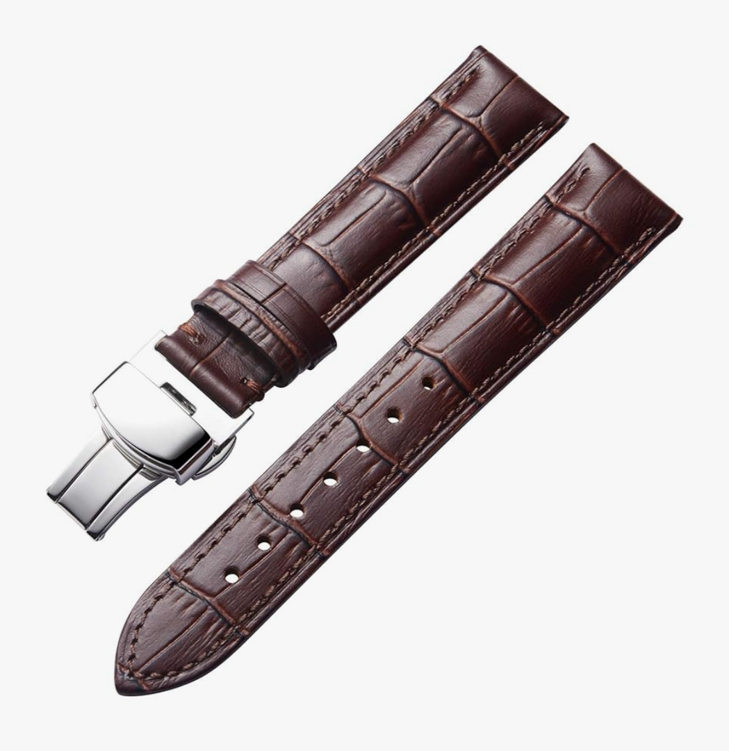 BINLUN Leather Watch Strap Quick Release Strap with Silver Butterfly Deployment Buckle 24mm Watch Band for Men Women