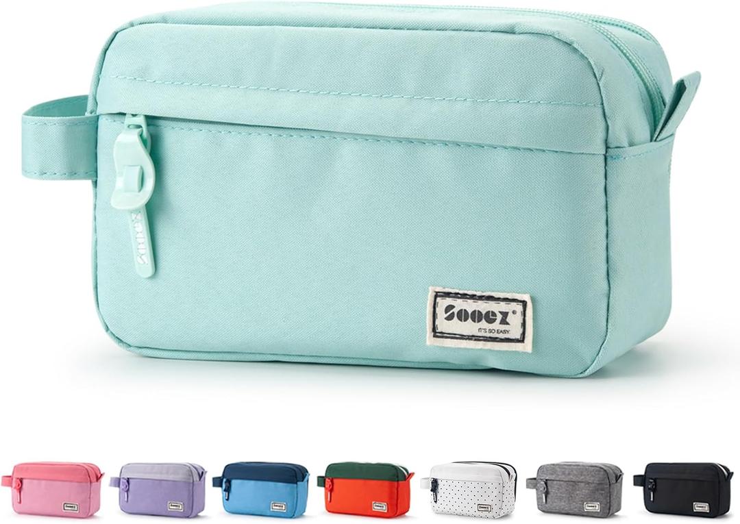 Sooez Original High Capacity Pencil Case, Big Pencil Bag Pouch Box Organizer Pen Case, Aesthetic Supply for Girls Adults, Portable Journaling Supplies with Easy Grip Handle & Loop, Mint Green, Large