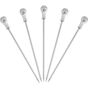 Uxcell 5 Pcs Stainless Steel Cocktail Picks, 4.5 Inch Martini Picks Fruit Sticks Metal Skewers Reusable for Drinks Olives Appetizers Fruit Decorative, Silver (Gem)