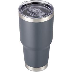 30 oz Tumbler with Lid Stainless Steel Tumblers Vacuum Insulated Cup Reusable Powder Coated Travel Mug Double Wall Leak Proof Portable Cups Keep Cold Drinks for 12 Hours, Gray, 1 Pack