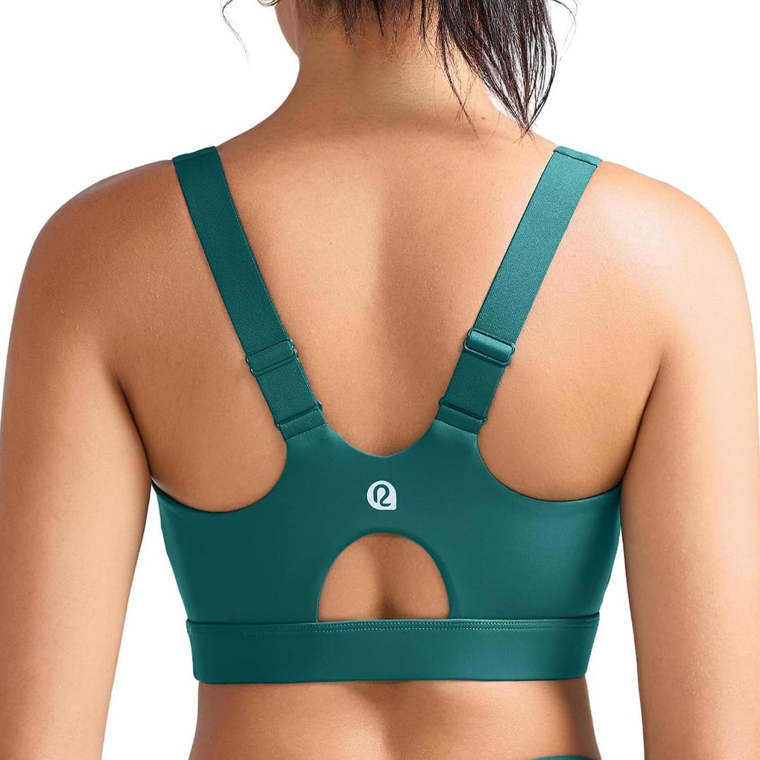RUNNING GIRL Adjustable Straps High Impact Sports Bra (Green, S)