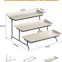 LAUCHUH 3 Tier Serving Trays for Party, 14 inch Porcelain Tiered Tray Stand Serving Platter with Collapsible Sturdier Rack Serving Dishes for Father's Day Entertaining, Speckled Glaze