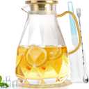2.8 Liter Glass Pitcher with Lid, Transparent, Thermal Shock Resistant, Microwave Safe, Natural, 2.8L, Round, 6x12 Inches