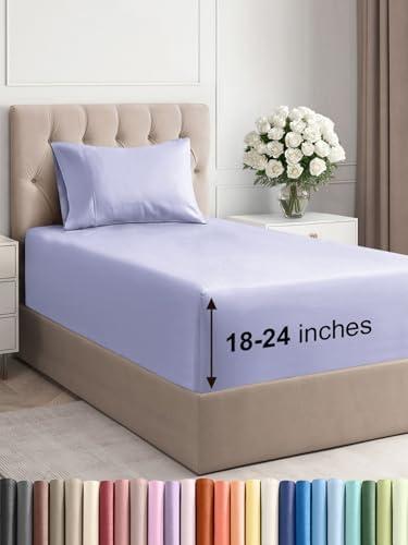 Extra Deep Pocket Twin Sheets - 3 Piece Breathable & Cooling Bed Sheets - Hotel Luxury Bed Sheet Set - Soft, Wrinkle Free & Comfy - Easily Fits Extra Deep Mattresses - Deep Pocket Lavender Sheets Set