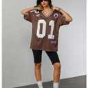 RoseSeek Women's Y2k Football Jersey Shirts V Neck Mesh Oversized Tshirts (Brown, M)