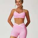 ABOCIW Workout Sets for Women 2 Piece Color Block Strappy Sports Bra Crossover High Waist Shorts Gym Yoga Pilates Outfits (Pink)