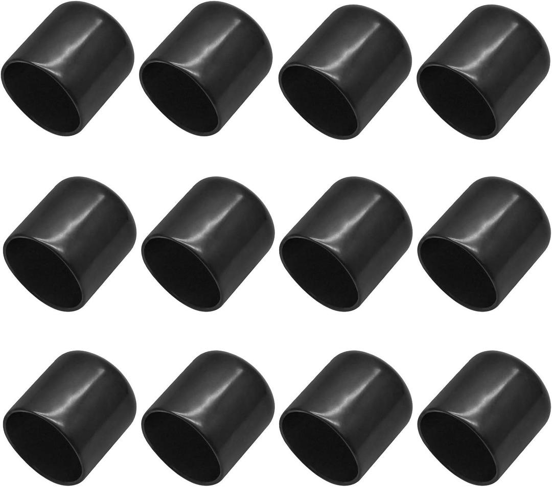 12Pcs Round Rubber End Caps 1 Inch (25mm) ID Vinyl Flexible Bolt Chair Foot Covers Screw Thread Chair Leg Protectors for Round Tubing Bolt Desk Chair Leg (Black)