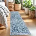 Vintage 2x7 Runner Rug, Blue and White Washable Runners for hallways, Super Soft Kitchen Runner Rug Non Slip, Print Faux Wool Floral Thin Carpet Runner for Entryway Indoor Bedside Runner