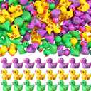 Soulchen 120 Pcs Mini Mardi Gras Ducks Bulk Resin Mardi Gras Throws Duck Figurines for Parades Tiny Iris Duckies Small Resin Animals Figures Decor for for Carnival Parade Party Favors Supplies Gifts