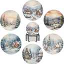 Coasters Set of 6, Coasters for Drinks Absorbent Stone with Holder, Snow Countryside Ceramic Drink Coaster for Tabletop Protection, Coffee Table Decor Ideal for Home Decor House Warming Gifts