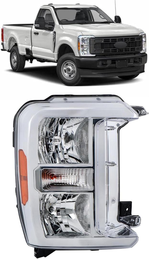 labwork 1PC Headlight Assembly Chrome Housing Replacement for F250 F350 2023-2024 Halogen Passenger Side RH PC3Z13008H