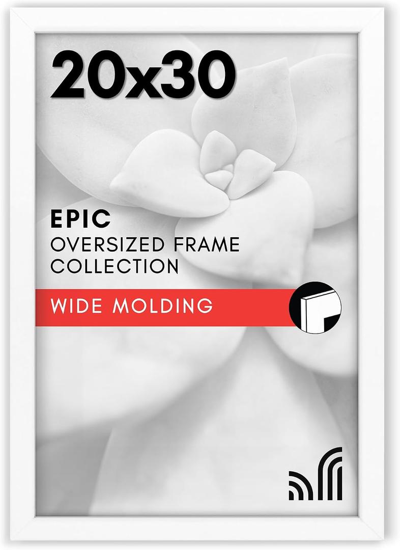 Americanflat 20x30 Poster Frame with Polished Plexiglass - White Picture Frame - Wide Photo Frames Made of Engineered Wood for Vertical or Horizontal Wall Display - Epic Collection - White