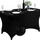 SuperO Waterproof Spandex Table Cover for 4FT Table Universal Fitted Stretch Tablecloth for Party, Banquet, Wedding and Events-Black (48" x 28.8" (Rectangular))