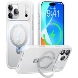 CASEKOO Ultra-Magnetic Stand for iPhone 17 Pro Case [Military Drop Protection] [Compatible with MagSafe] Shockproof Translucent Matte Slim Ring for iPhone 17 Pro Phone Case 6.3", White