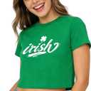 St Patricks Day Shirt Women Crop Top Green Sexy Saint Paddy's Day Outfit Funny Shamrock Lucky Tshirt Irish Clover Tee, S