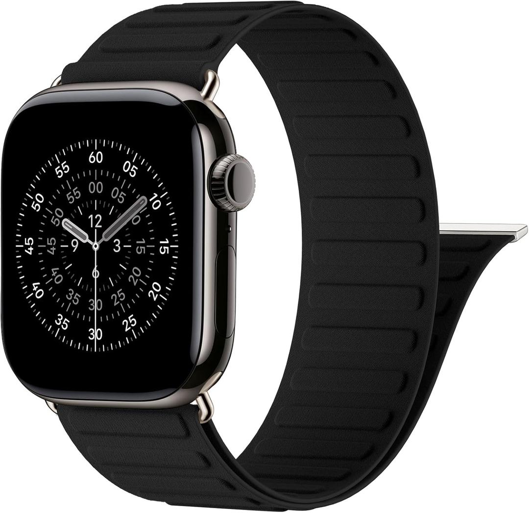 Patented Magnetic Link Sport Band Compatible with Apple Watch Bands Men 44mm/45mm/46mm/49mm/(42mm-Series 3 2 1) Women, Nylon Sport Loop Strap for iWatch Ultra 3 2 1 SE Series 11 10 9 8 7 6 5 4 3 2 1 (Black (Natural Titanium Finish))