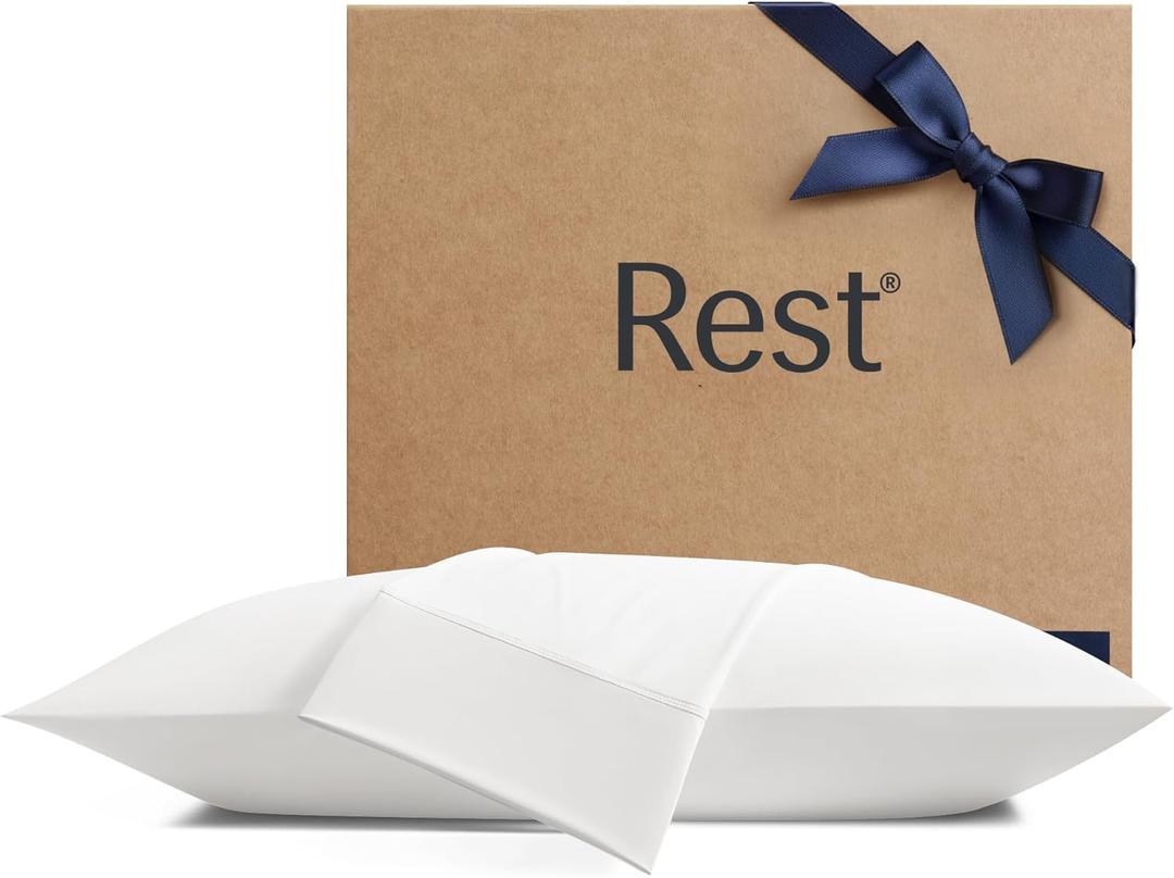 REST Evercool+ Cooling Pillowcases King - 2 Pillowcases for Sensitive Skin, Silver Infused Fabric for Hygienic Sleep, Silky Smooth for Curly Hair, High Elastic for Snug Fit (19x35 inches) (Arctic White)