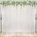 Tulle Backdrop Curtain with Lights: 2 Pcs 510ft White Sheer Fabric Background - Wedding Party Birthday Photo Decor (2 Panels)