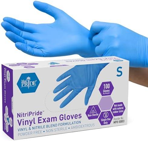 MED PRIDE Disposable Powder Free Non Latex Single Use Medical Exam Gloves, Nitrile Vinyl Blend for Cleaning and Food Handling Pack of 10 Boxes, M