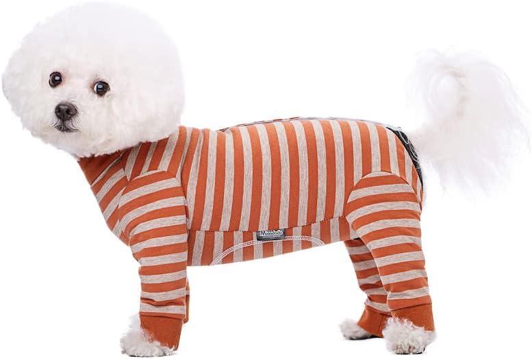 Dog Striped Recovery Suit, Puppy After Surgery Onesie for Female Male Dogs, Dogs Cats Long Sleeve Pajamas Bodysuit, Surgery Abdominal Wound Bandages Clothes, Dog Pant for Shedding Skin Disease (Small, Orange)