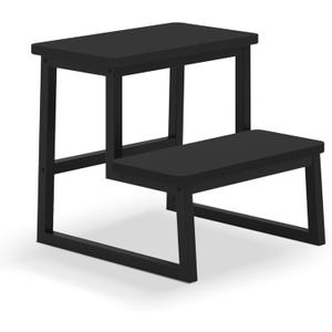 Step Stool for Adults Kids,Heavy Duty Sturdy Two Step Stool with 500LBS Capacity for Kichen Bathroom High beds, Wooden&Metal Frame, Non-Slip Rubber Pads (Black)