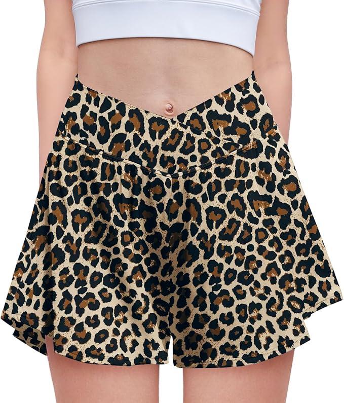 Zaclotre Girls Flowy Shorts with Spandex Liner V Crossover 2 in 1 Athletic Running Shorts with Pockets Kids Butterfly Skorts 140