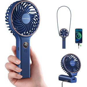 SWEETFULL Handheld Portable Fan, 5000mAh Rechargeable Battery, 6 Speed Wind, LED Digital Display, Foldable Electric Personal Mini Travel Fan with Backup Power, Summer Essentials Gifts for Women Girl (Dark Blue)