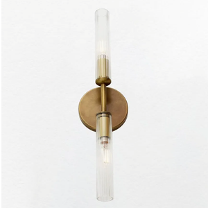 Cooper Double Tube Sconce Tumbled Brass 10" x 9" x13.25"