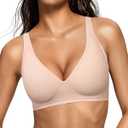 OEAK Womens Deep V Bras Wireless Comfortable Bra Supportive No Underwire Bras Tshirt Push Up Bralettes Plunge Seamless Bra (3X-Large, Jacquard Nude)