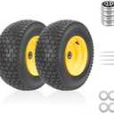 2-Pack 16x6.50-8 Tubeless Front Tires and Wheels, 1-Inch Bearings with Extra 3/4-Inch Bearings, 3" long offset hub, Fits 3/4" and 1" axles, compatible with most John Deere and other riding mowers