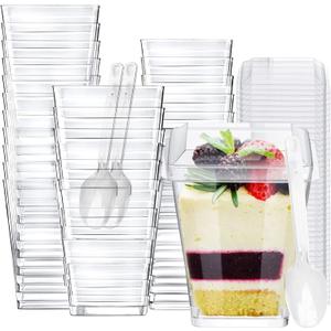 100 Pack 5 oz Plastic Dessert Cups with Lids & Spoons  Mini Parfait & Appetizer Cups, Dessert Shooter Cups  For Party, Wedding, Birthday, Pudding, Mousse, Ice Cream  BPA-Free, Recyclable, Clear